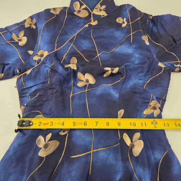 Chinese Asian Blue Floral Blouse Vintage Size XS/X - Picture 10 of 11